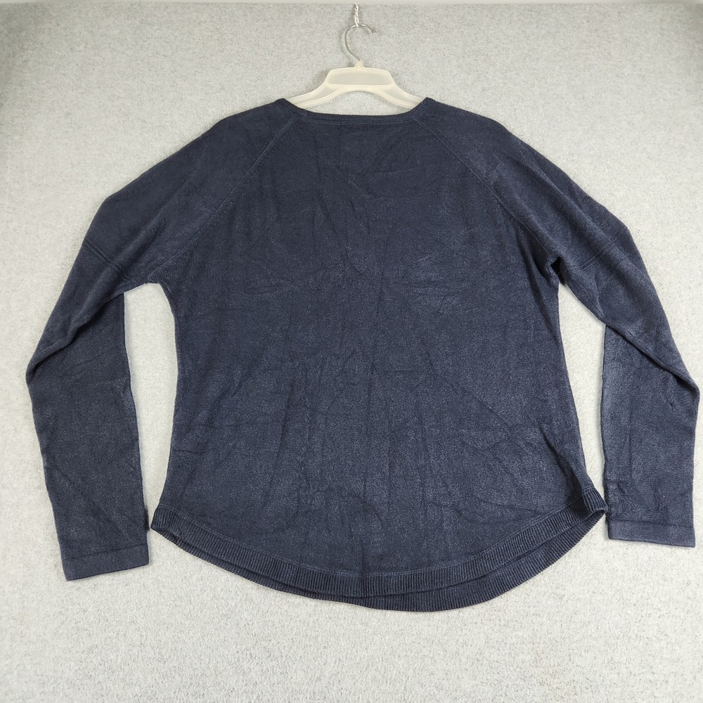 Sweet Romeo Sweater Womens Large Midnight Blue Knit Crewneck Curved Hem Pullover